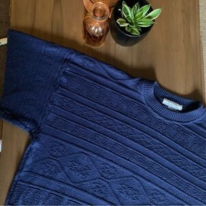 Vintage Boxy Navy Knit Grandpa Sweater